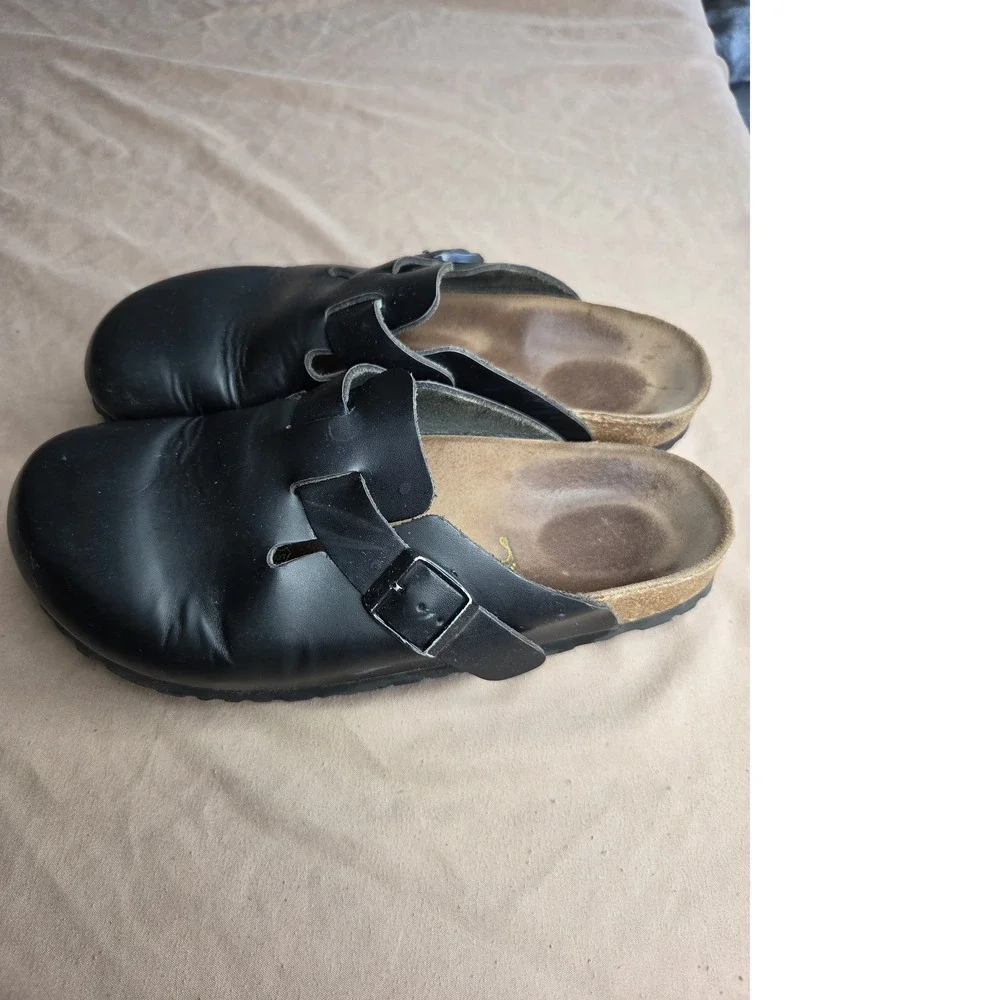 Men's Birkenstock Boston Black Leather Clog Sandals EU 40 Cork